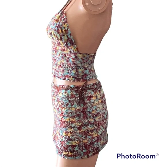 OOAK Crochet Tie Dye Mini Wrap Skirt Coverup Handmade - Picture 8 of 11